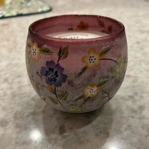 “New” Purple Floral Frosted Glass 12.25 oz Candle
